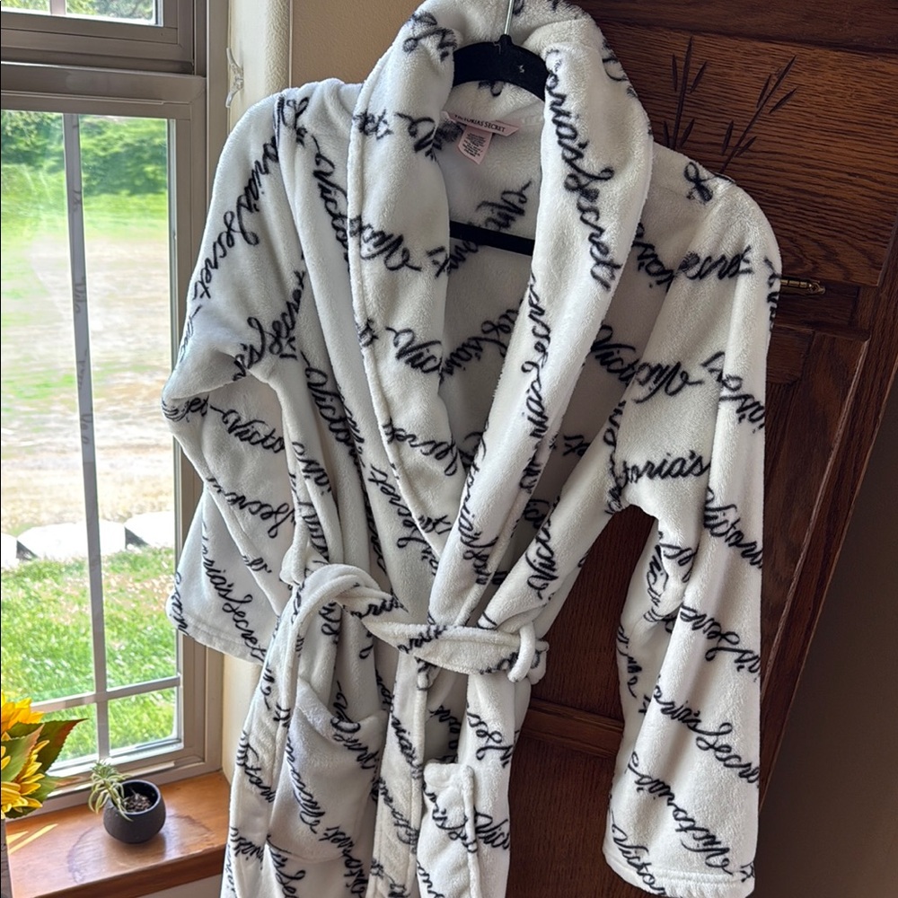 Victoria's Secret White and Black Script Robe
